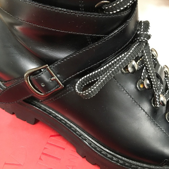 Valentino Combat Moto  Boots Black Silver Studs sz 37/7 US Excellent  w/box - Picture 6 of 16